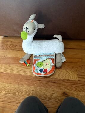 Plush Llama Activity Toy in White with Green Accent